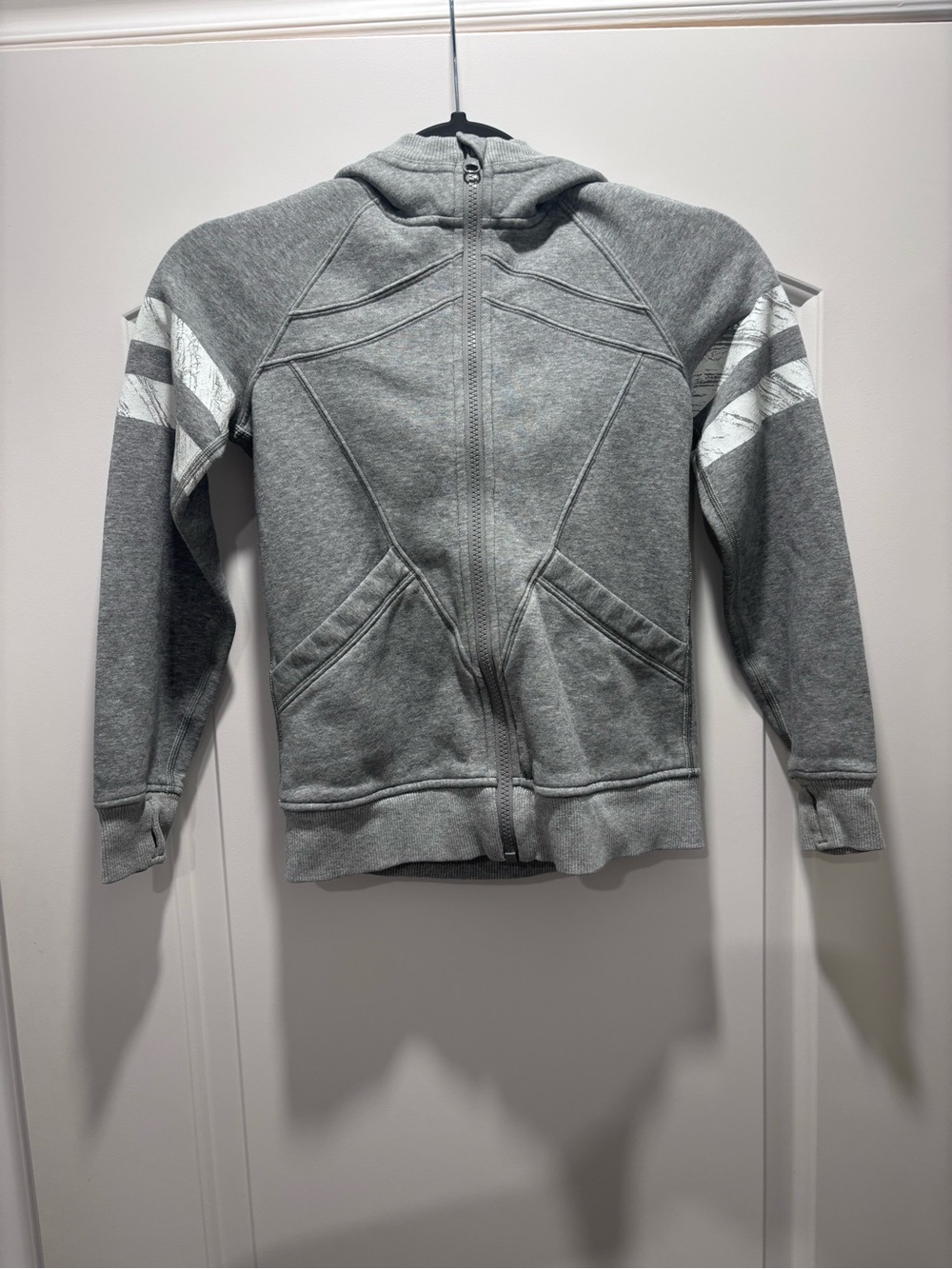 Ivivva Girls Gray Hoodie with White Sleeve Stripes